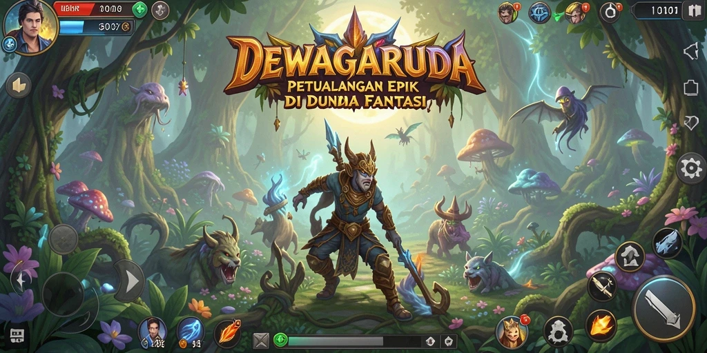 Gameplay seru DEWAGARUDA di dunia fantasi yang kaya.