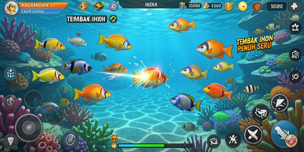 Tampilan gameplay KAGANDAN saat menembak ikan yang mengasyikkan.