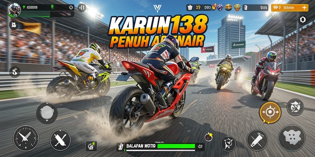 Gameplay menegangkan dalam KARUN138 dengan balapan motor yang cepat.