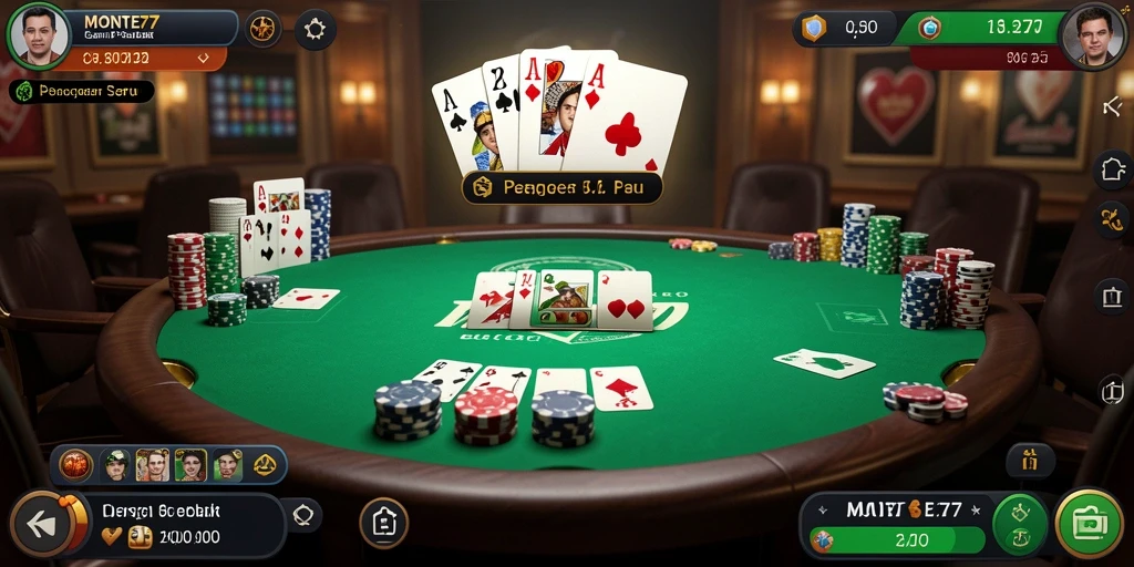 Tampilan menarik dari gameplay Poker di MONTE77.