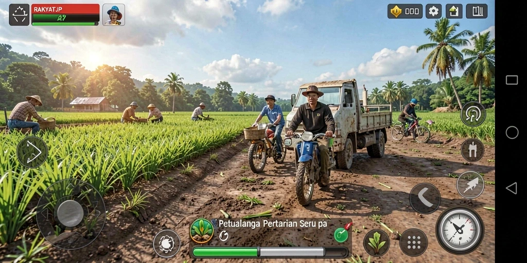 Screenshot utama RAKYATJP menampilkan aktivitas bertani yang seru dan interaktif.