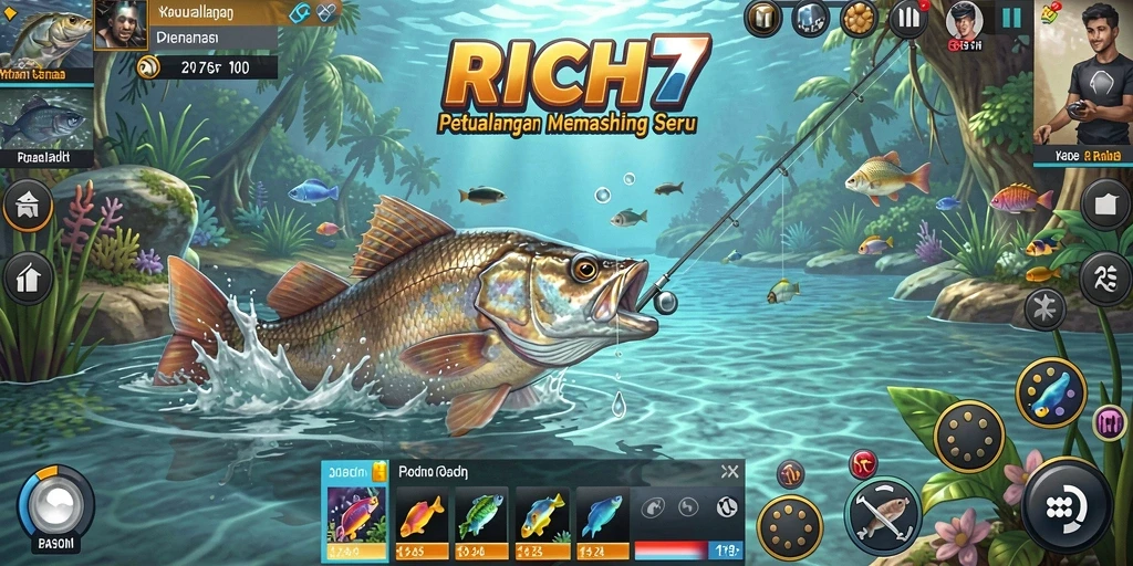 Tampilan gameplay RICH7 yang menggambarkan keseruan memancing.