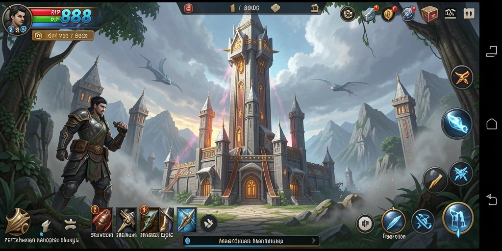 Tampilan gameplay RP888 saat mempertahankan menara dengan strategi cerdas.