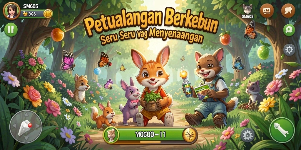 Screenshot SM605 menampilkan kebun yang indah dan aktif.