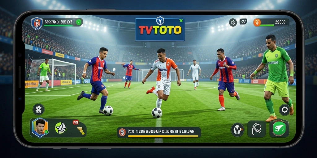 Tampilan gameplay seru dari TVTOTO dalam aksi sepak bola.