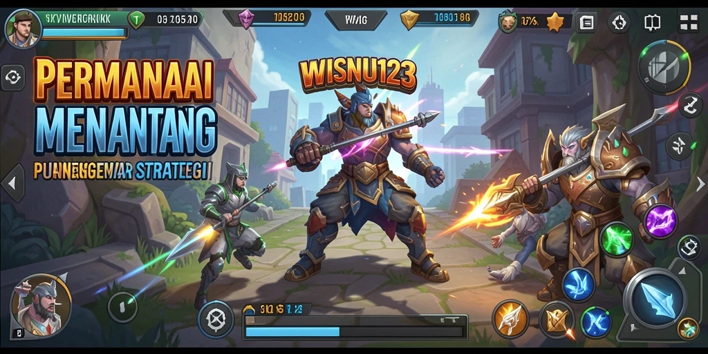 Tangkapan layar gameplay WISNU123 yang menampilkan strategi dan pertempuran.